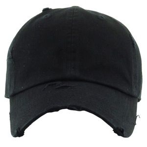 New Black Solid Distressed Vintage Polo Style Baseball Ball Cap Hat 100% Cotton